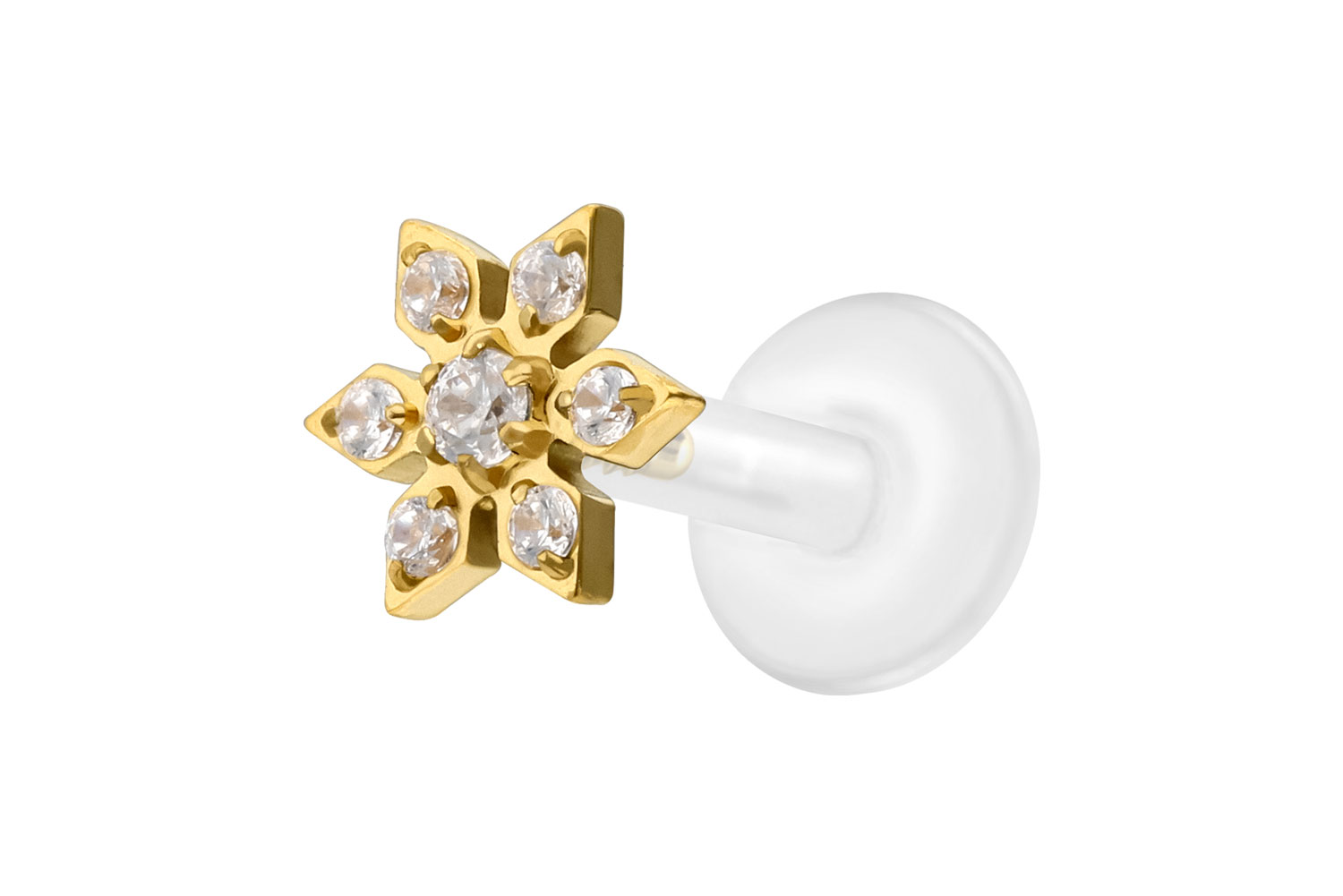 PTFE Labret Piercing mit Innengewinde + Titan-Aufsatz KRISTALLBLUME